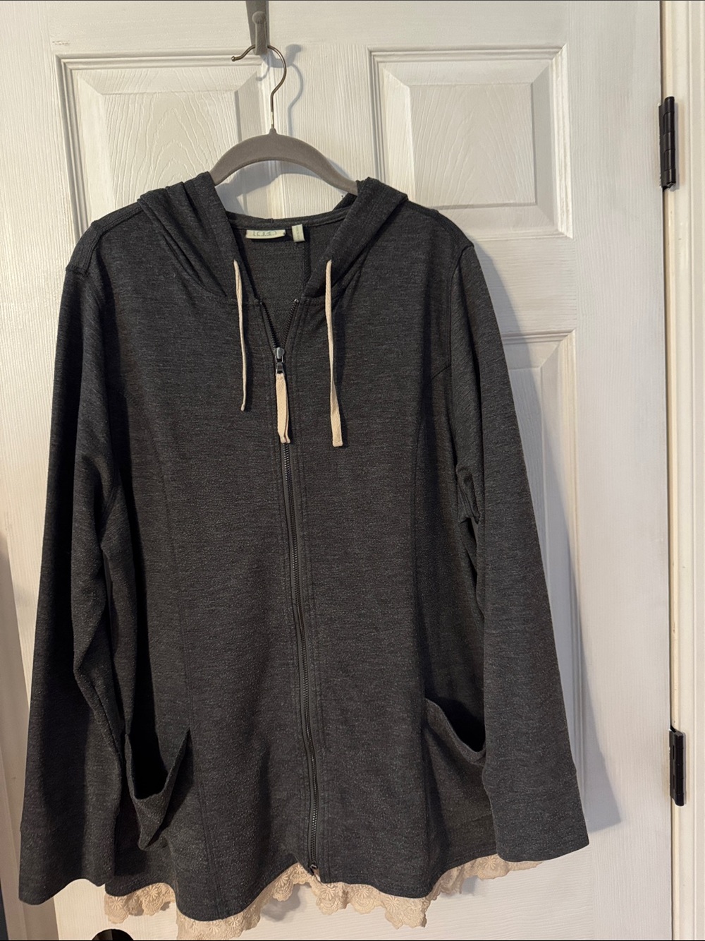 LOGO Lounge Charcoal Zip Hoodie with Lace Trim